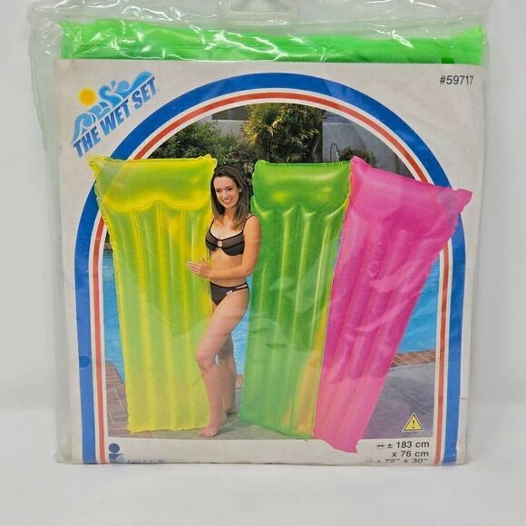 VINTAGE INTEX WET SET 59717 GREEN INFLATABLE POOL RAFT AIR MAT 72”X30" 2000 NOS - Picture 1 of 7